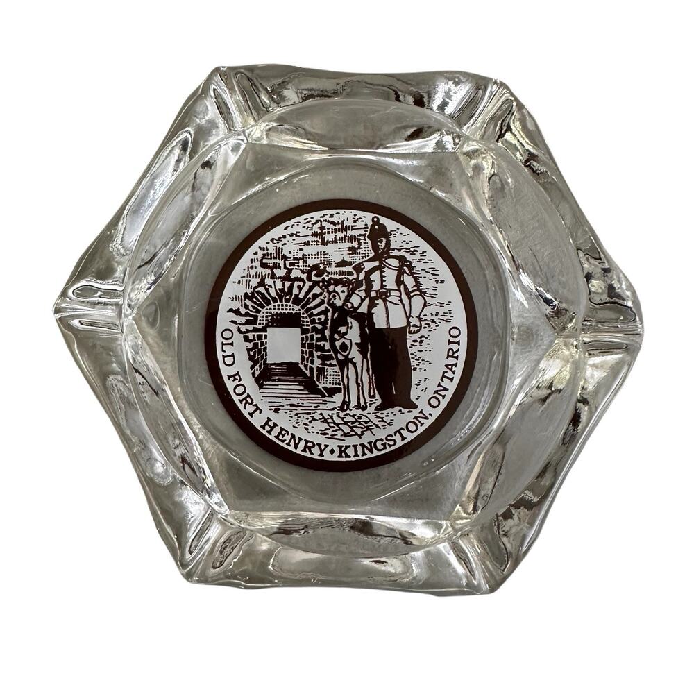 Vintage Clear Glass Old Fort Henry Kingston Ontario Ashtray